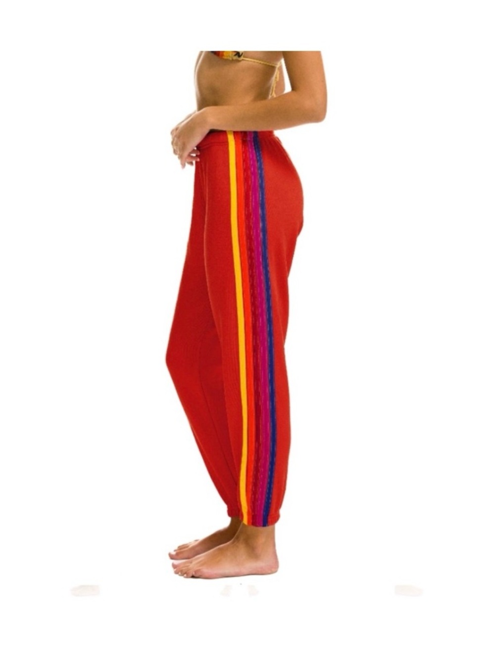 Aviator Nation Women’s Orange Five Stripe Sweatpants, Size Medium